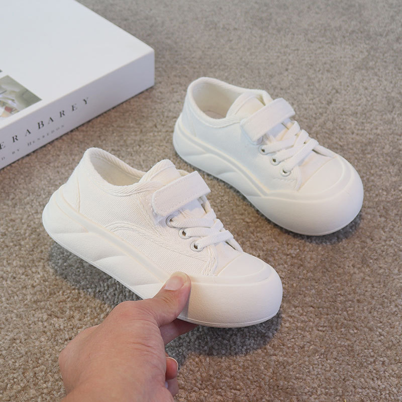 Dječje bijele platnene tenisice za ljeto, 2025 novi model, unisex, niski vrh, Velcro zatvarač, platneni gornji dio, gumeni potplat, svakodnevne casual tenisice