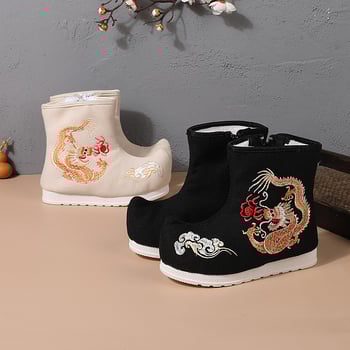 Hanfu csizmák etnikus stílusban, lányoknak, oldalsó cipzár, felső rész sűrű vászon, plüss bélés, TPR talp