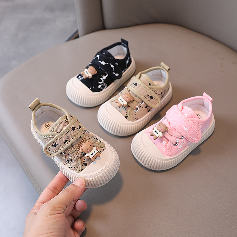 Unisex dječje platnene slip-on tenisice s gumom, prozračne, s karikaturnim uzorkom, za proljeće i jesen, s Velcro kopčom