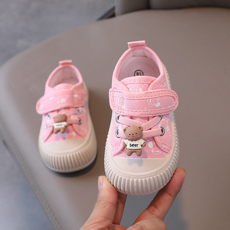Unisex dječje platnene slip-on tenisice s gumom, prozračne, s karikaturnim uzorkom, za proljeće i jesen, s Velcro kopčom