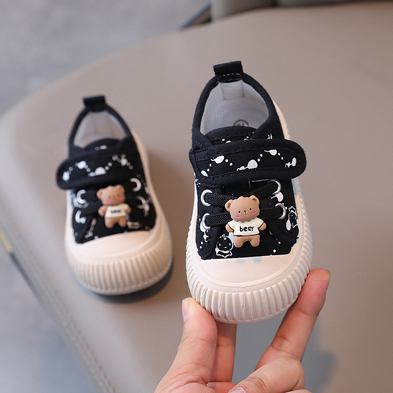 Unisex dječje platnene slip-on tenisice s gumom, prozračne, s karikaturnim uzorkom, za proljeće i jesen, s Velcro kopčom