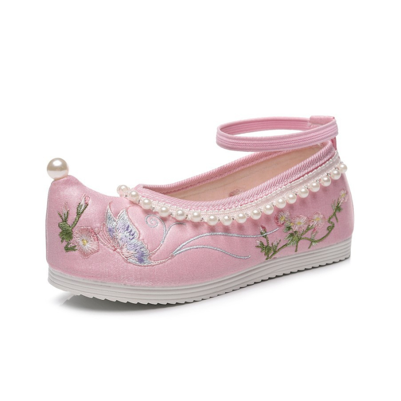 Gyerekeknek készült hímzett vászoncipő, alacsony felső, elasztikus szalaggal zárható, pamut bélés, textile belső talp