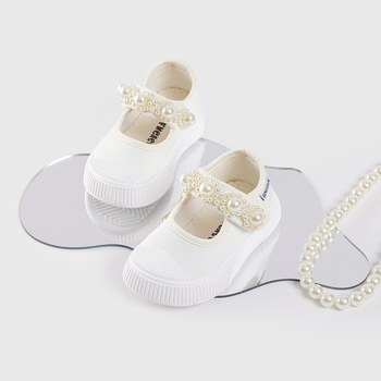 Gyerekeknek készült vászon cipő Mary Jane stílus Velcro zárás, műanyag talp, EVA belső talp, alacsony szár, egységes szín