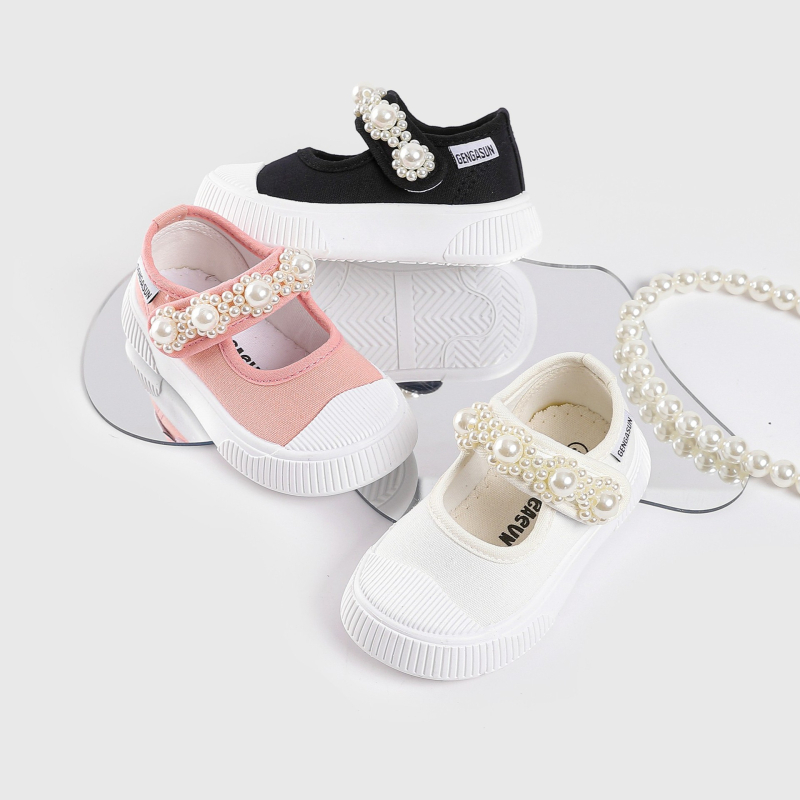 Gyerekeknek készült vászon cipő Mary Jane stílus Velcro zárás, műanyag talp, EVA belső talp, alacsony szár, egységes szín