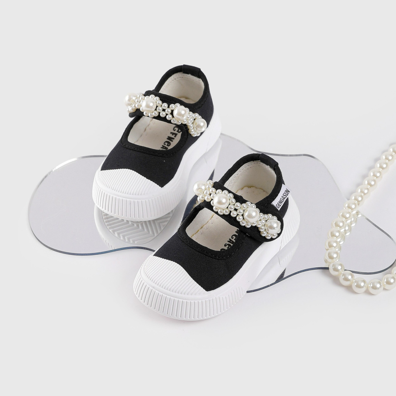 Gyerekeknek készült vászon cipő Mary Jane stílus Velcro zárás, műanyag talp, EVA belső talp, alacsony szár, egységes szín