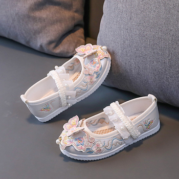 Pantofi din piele naturală pentru fete, stil prințesă, model desen animat, închidere cu bandă elastică, talpă din cauciuc