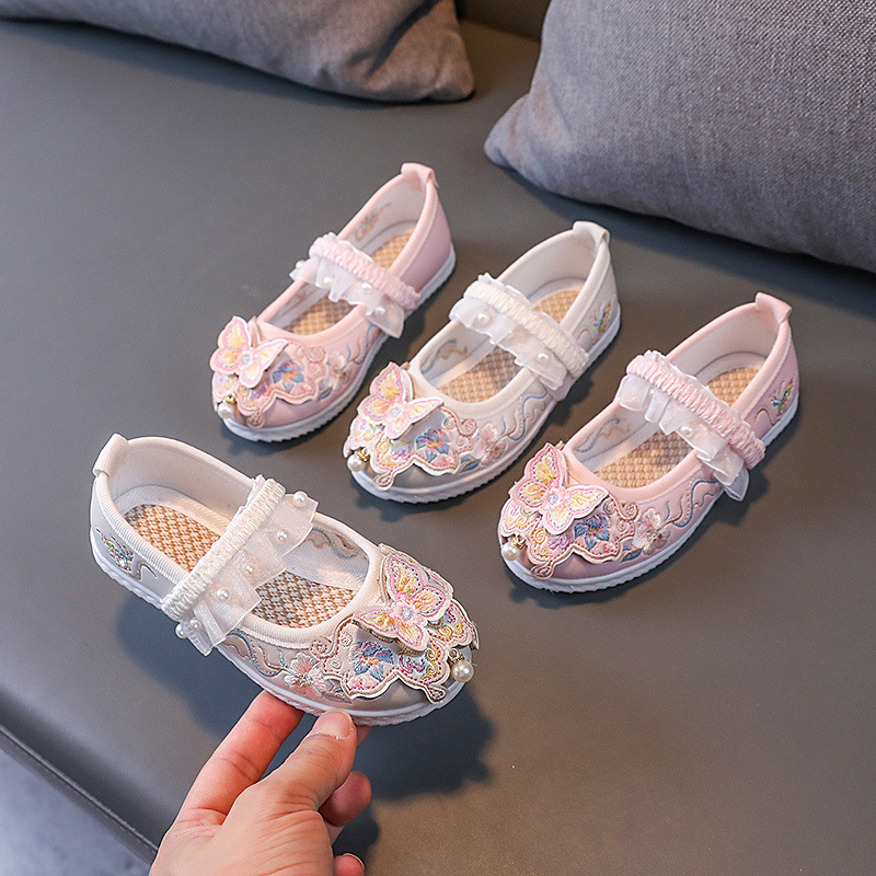Pantofi din piele naturală pentru fete, stil prințesă, model desen animat, închidere cu bandă elastică, talpă din cauciuc