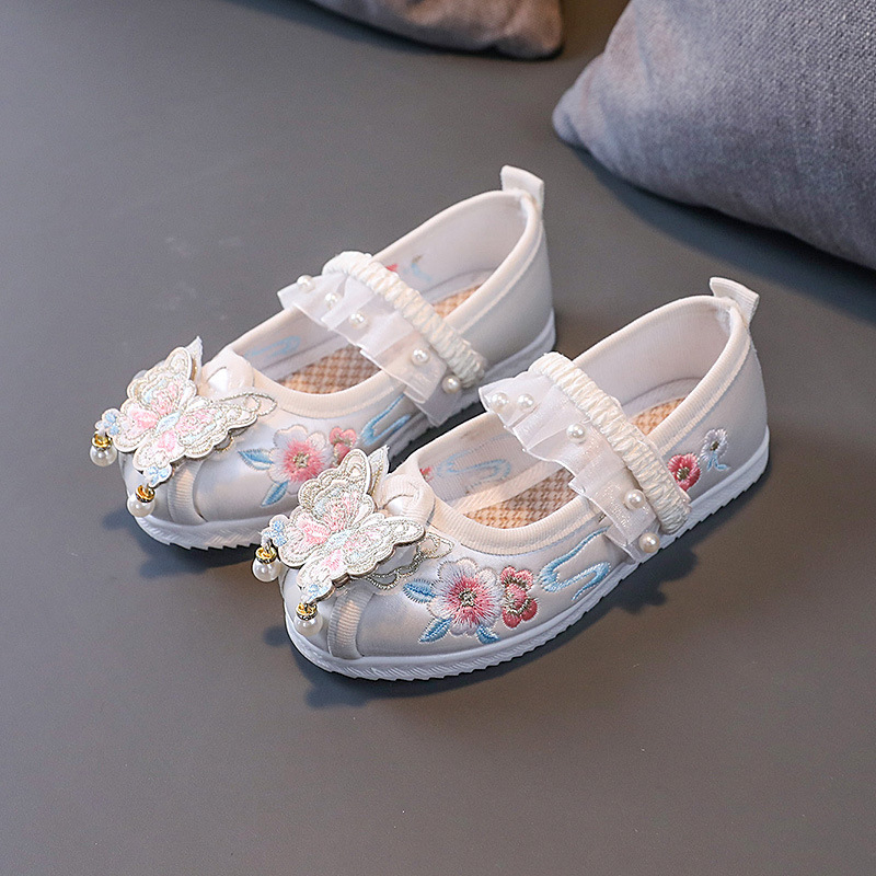 Pantofi din piele naturală pentru fete, stil prințesă, model desen animat, închidere cu bandă elastică, talpă din cauciuc