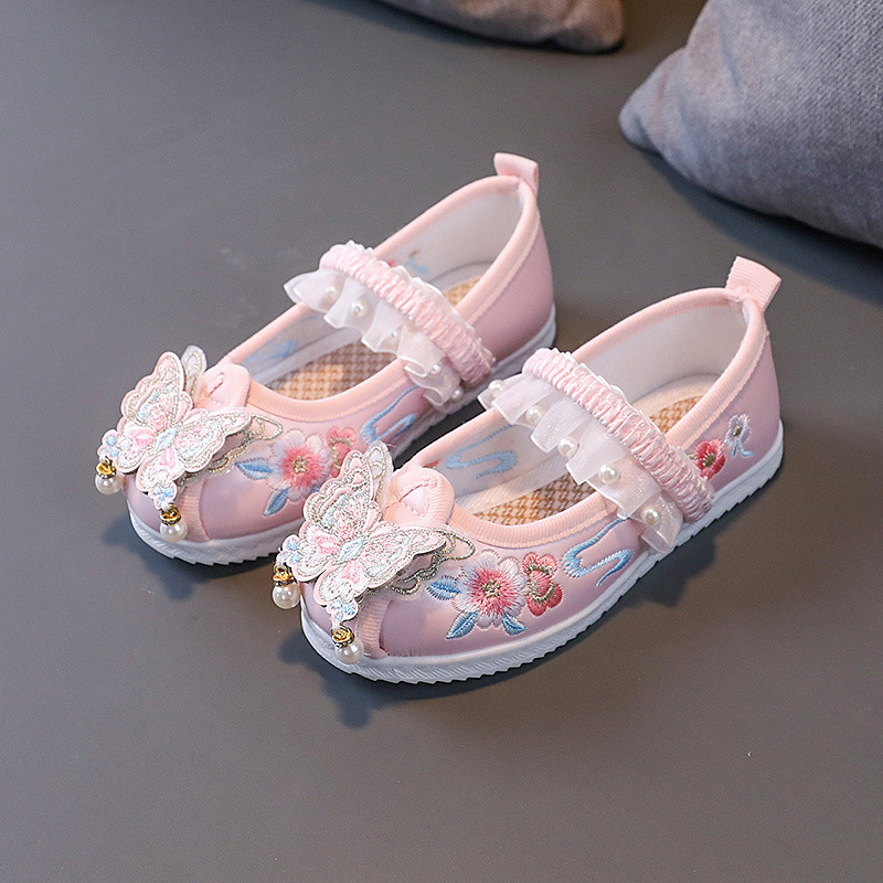 Pantofi din piele naturală pentru fete, stil prințesă, model desen animat, închidere cu bandă elastică, talpă din cauciuc