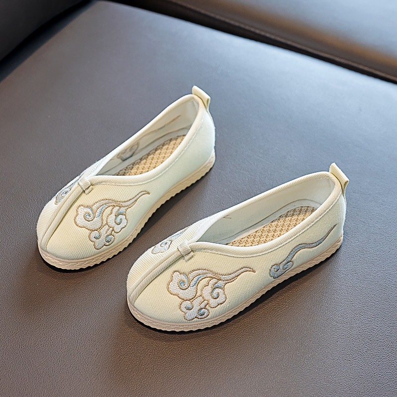 Etno-stílusú gyerekcipő, uniszex, pamut felsőrész, textil bélés, textil talp, műanyag talp