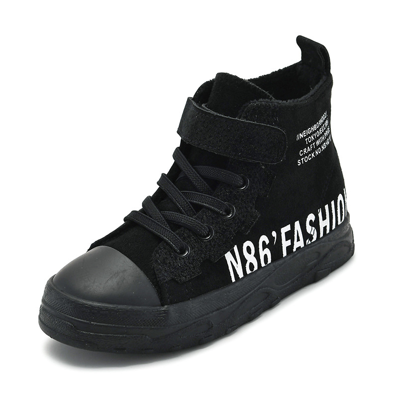 Gyerekek téli vászoncipő fleece béléssel, Velcro-zárás – vastag vászon felsőrész, gumi talp, uniszex