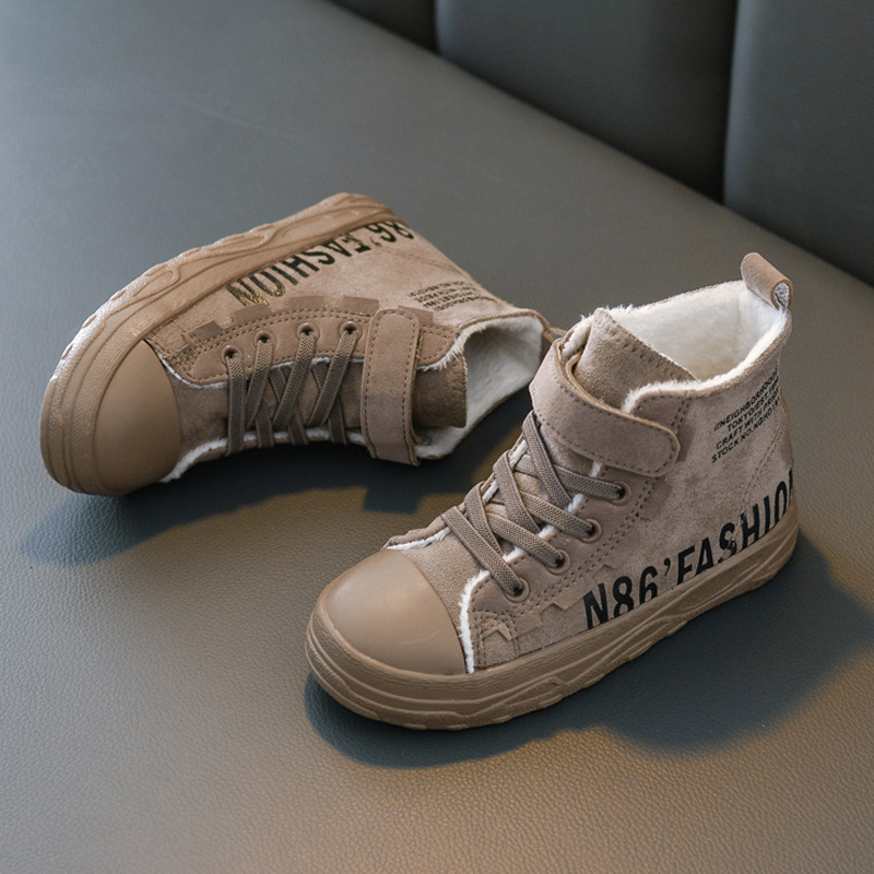 Gyerekek téli vászoncipő fleece béléssel, Velcro-zárás – vastag vászon felsőrész, gumi talp, uniszex