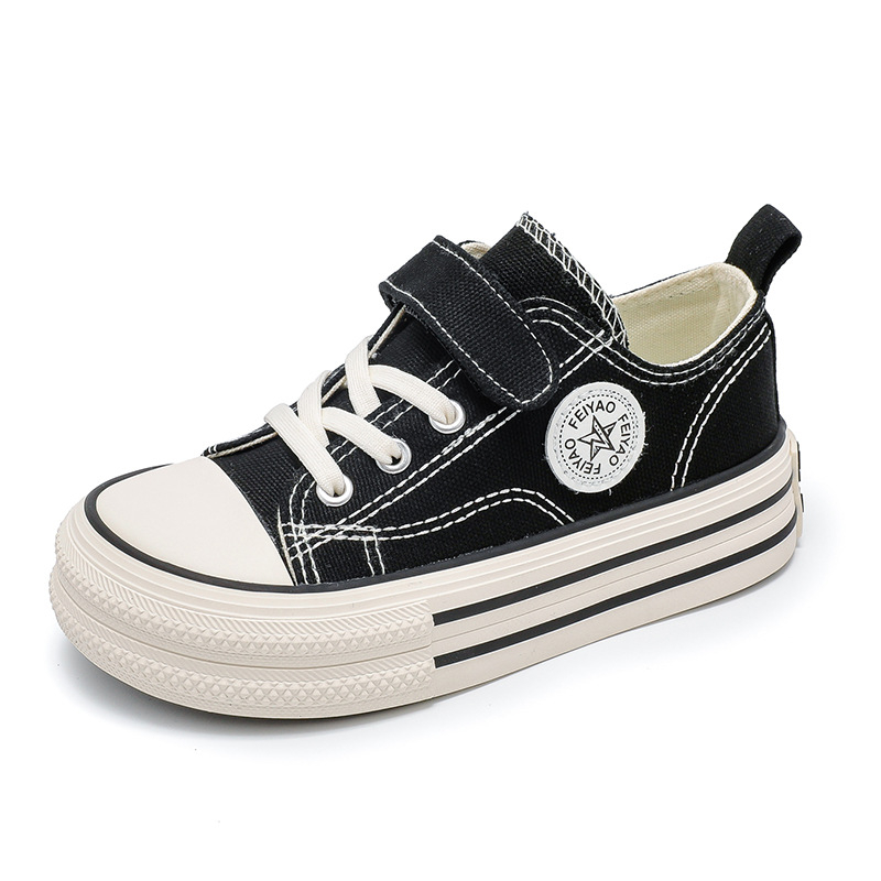 Tenisi de pânză pentru copii, închidere Velcro, talpă din cauciuc, stil coreean, lansare iarna 2025.