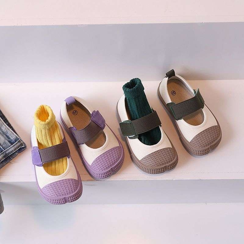 Kisgyermekek vászon Mary Jane cipői 1-3 éveseknek, beltéri használatra, középmagas felsőrész, gumitalp, ragasztott kivitel, tavasz 2025