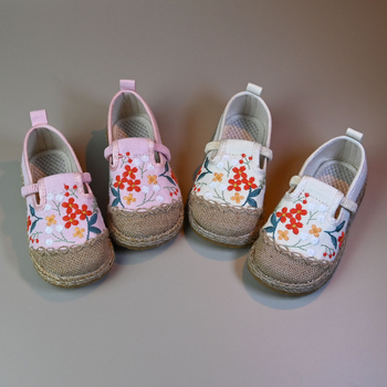 Pantofi Hanfu pentru copii, etnici cu broderie — partea superioară din cânepă, căptușeală PU, talpă din cauciuc
