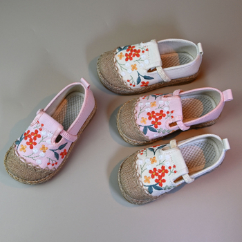 Pantofi Hanfu pentru copii, etnici cu broderie — partea superioară din cânepă, căptușeală PU, talpă din cauciuc