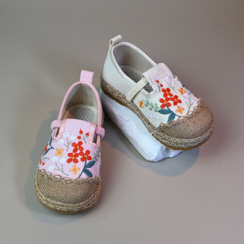 Pantofi Hanfu pentru copii, etnici cu broderie — partea superioară din cânepă, căptușeală PU, talpă din cauciuc