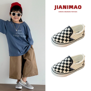 Balala Monkey K-stil crno-bijeli karirani platneni tenisice za djecu, slip-on, proljeće-jesen, unisex