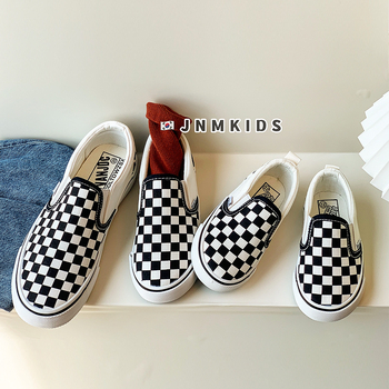 Balala Monkey K-stil crno-bijeli karirani platneni tenisice za djecu, slip-on, proljeće-jesen, unisex