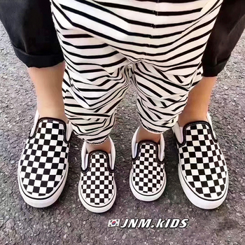 Balala Monkey K-stil crno-bijeli karirani platneni tenisice za djecu, slip-on, proljeće-jesen, unisex