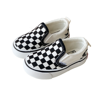 Balala Monkey K-stil crno-bijeli karirani platneni tenisice za djecu, slip-on, proljeće-jesen, unisex