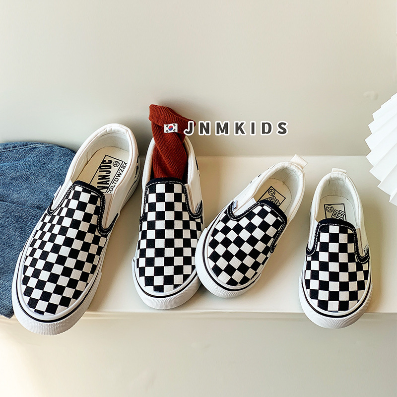 Balala Monkey K-stil crno-bijeli karirani platneni tenisice za djecu, slip-on, proljeće-jesen, unisex