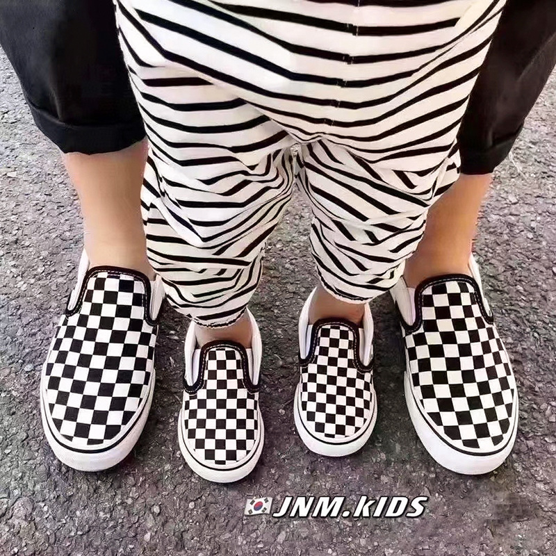 Balala Monkey K-stil crno-bijeli karirani platneni tenisice za djecu, slip-on, proljeće-jesen, unisex