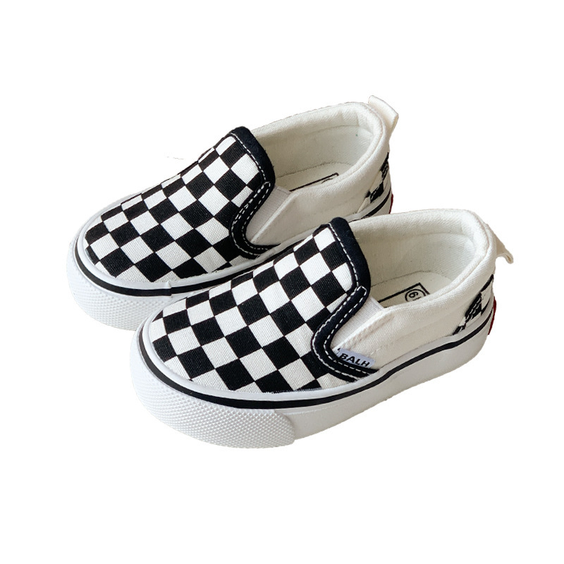 Balala Monkey K-stil crno-bijeli karirani platneni tenisice za djecu, slip-on, proljeće-jesen, unisex