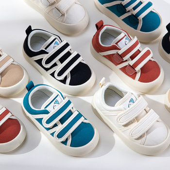Pantofi de copii din pânză cu Velcro, talpă din cauciuc, interior textil, pentru interior, primăvară–toamnă