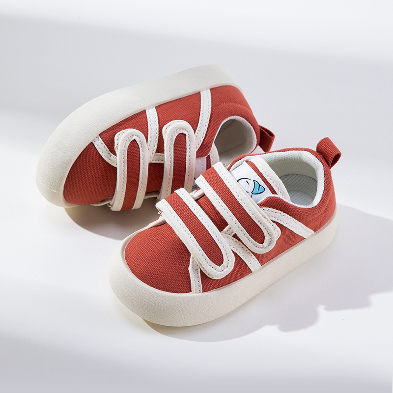 Pantofi de copii din pânză cu Velcro, talpă din cauciuc, interior textil, pentru interior, primăvară–toamnă