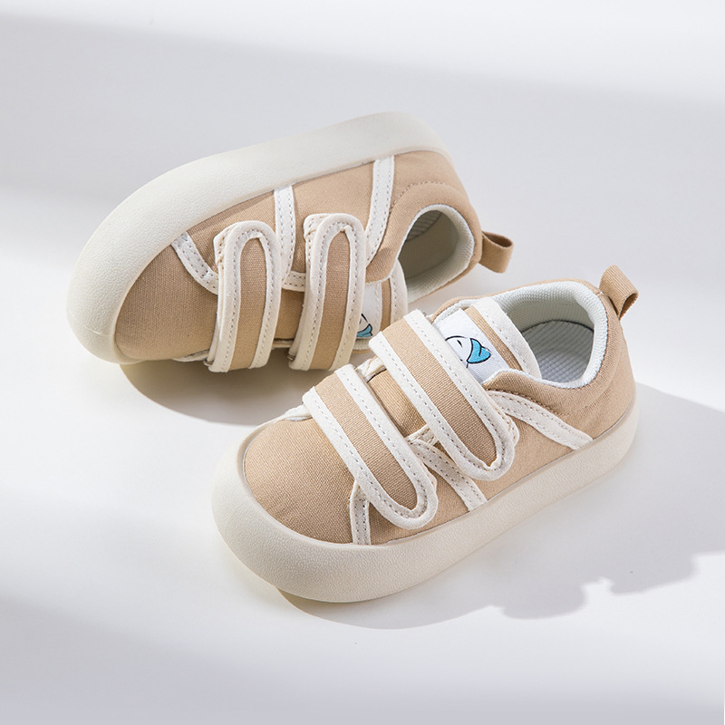 Pantofi de copii din pânză cu Velcro, talpă din cauciuc, interior textil, pentru interior, primăvară–toamnă