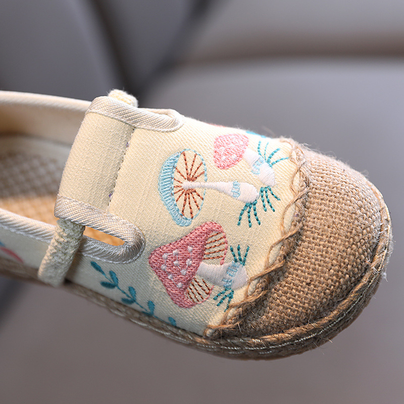 Laste etnilise tikandiga jalanõud, ülaosa bambus-kanep, kummijalats, lillemustriga, etnilise stiiliga