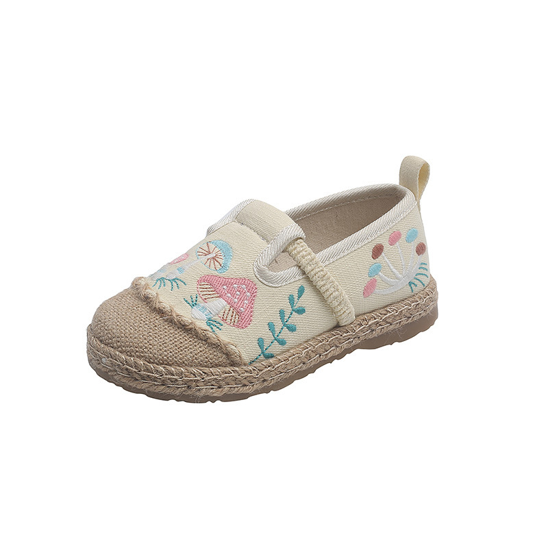 Laste etnilise tikandiga jalanõud, ülaosa bambus-kanep, kummijalats, lillemustriga, etnilise stiiliga