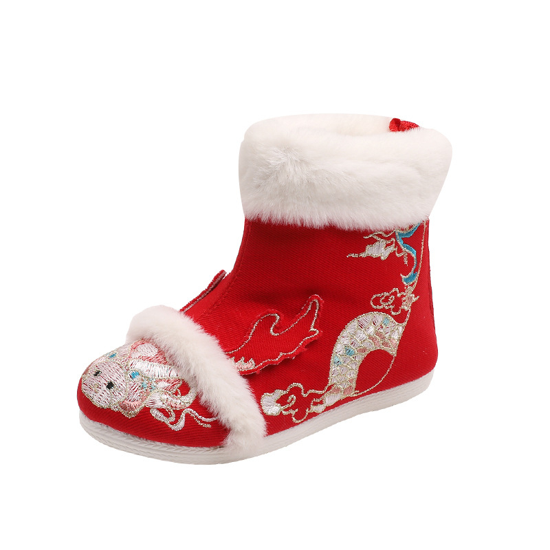 Gyerek Hanfu cipők, etnikus stílus, szatén felsőrész, TPR talp, hátsó cipzár