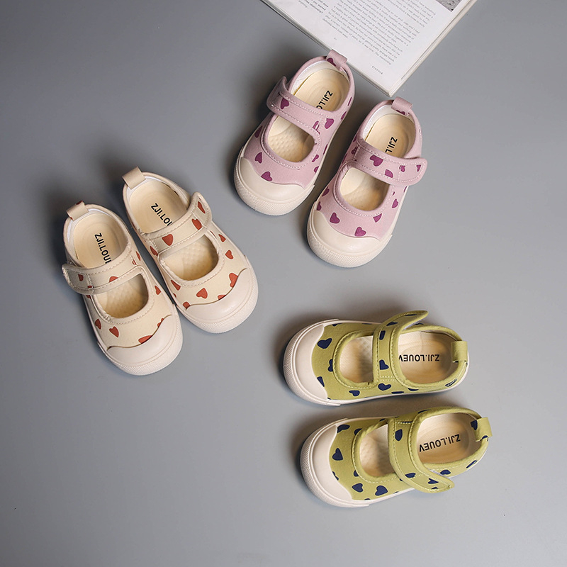Gyerekeknek készült vászoncipő Velcro-zárású, légáteresztő, koreai stílusú, csúszásmentes gumitalp