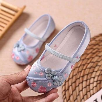 Gyerekeknek szánt vászon cipő kínai stílusban, kerek orr, pamut felsőrész, gumi talp, középmagasságú, csatolással záródó