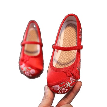 Gyerekeknek szánt vászon cipő kínai stílusban, kerek orr, pamut felsőrész, gumi talp, középmagasságú, csatolással záródó