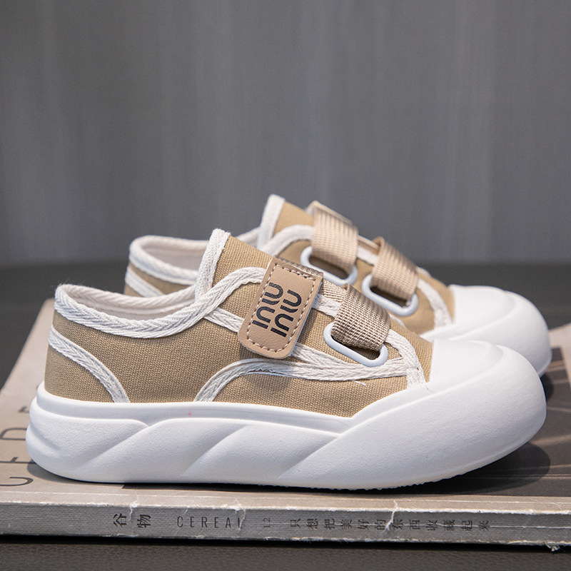 Gyerekeknek szóló vászon cipő Velcro-zárással, alacsony felső rész, Casual stílus, gumírozott talp, PU talpbetét