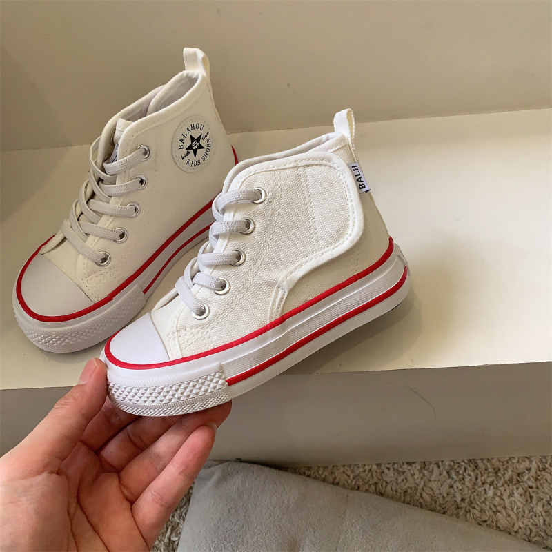 Gyerekeknek készült vászon magas talpú tornacipő tavasszal-őszre — felső rész: vászon, magas szár, gumitalp, Velcro zárás, belső talp műbőr