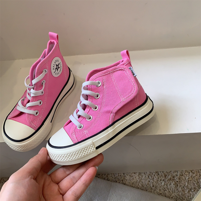 Gyerekeknek készült vászon magas talpú tornacipő tavasszal-őszre — felső rész: vászon, magas szár, gumitalp, Velcro zárás, belső talp műbőr