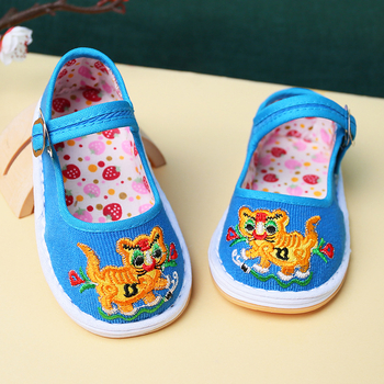 Tiger-head motívumú gyerekcipő, uniszex, 1–3 évesek, vászon felsőrész és talp, csat-zár, légáteresztő, könnyű, csúszásmentes