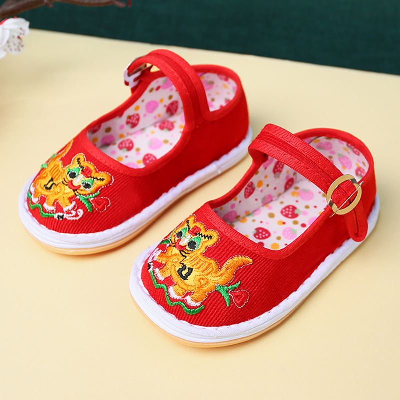 Tiger-head motívumú gyerekcipő, uniszex, 1–3 évesek, vászon felsőrész és talp, csat-zár, légáteresztő, könnyű, csúszásmentes