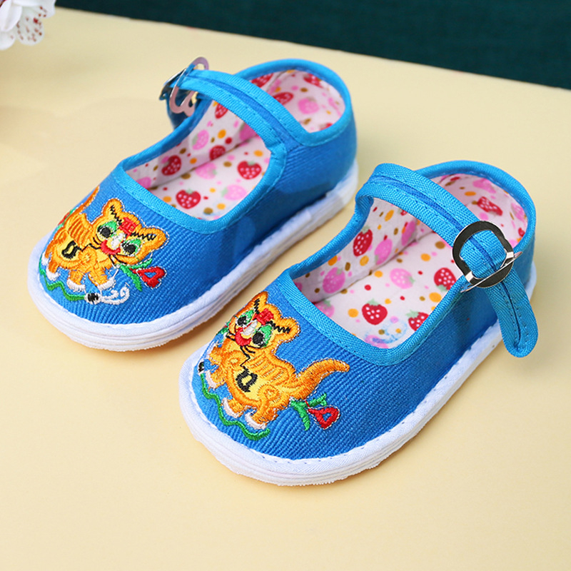 Tiger-head motívumú gyerekcipő, uniszex, 1–3 évesek, vászon felsőrész és talp, csat-zár, légáteresztő, könnyű, csúszásmentes