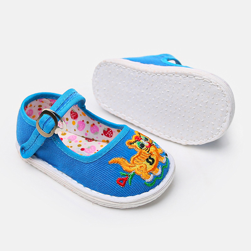 Tiger-head motívumú gyerekcipő, uniszex, 1–3 évesek, vászon felsőrész és talp, csat-zár, légáteresztő, könnyű, csúszásmentes