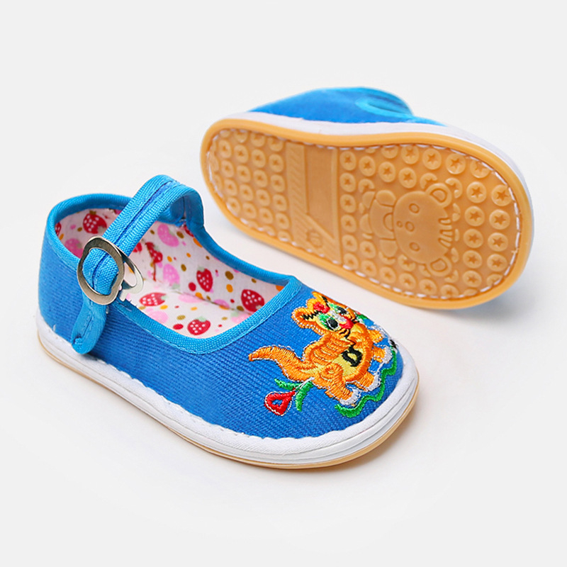 Tiger-head motívumú gyerekcipő, uniszex, 1–3 évesek, vászon felsőrész és talp, csat-zár, légáteresztő, könnyű, csúszásmentes