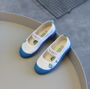 Pantofi de dans pentru copii – partea superioară din pânză, talpă din cauciuc, talpă joasă, PU branț, închidere cu bandă elastică