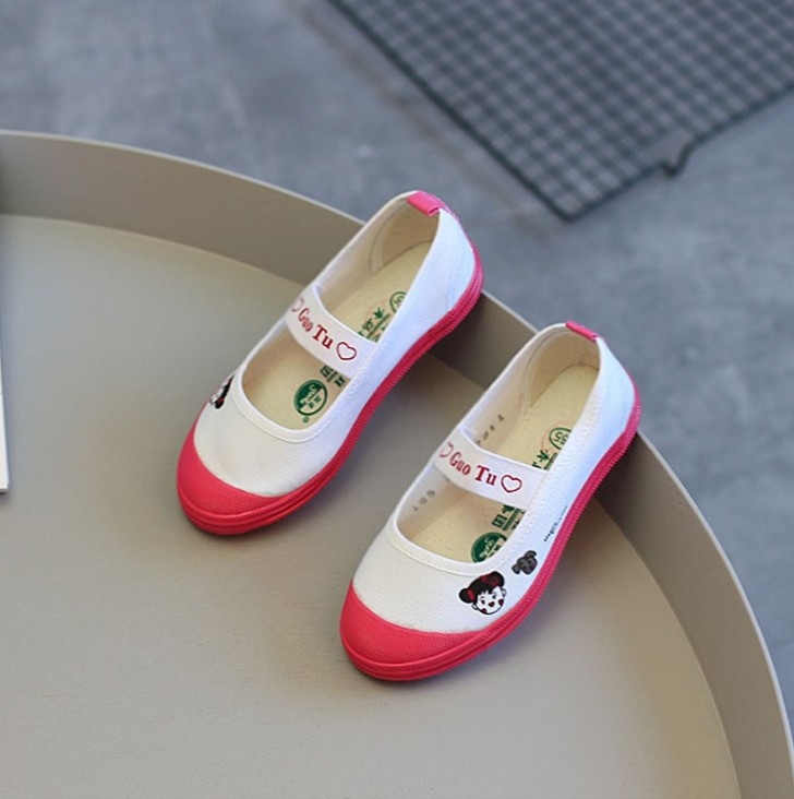 Pantofi de dans pentru copii – partea superioară din pânză, talpă din cauciuc, talpă joasă, PU branț, închidere cu bandă elastică