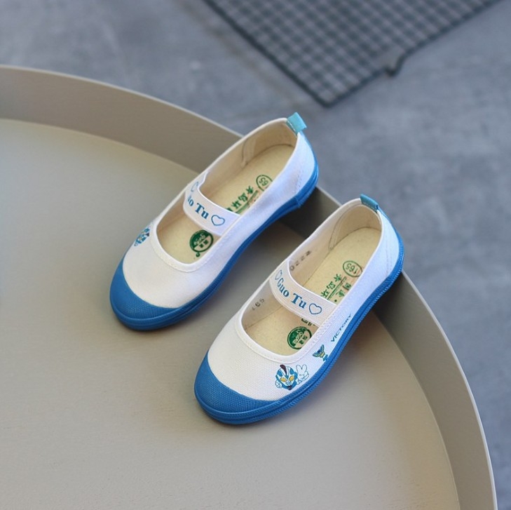 Pantofi de dans pentru copii – partea superioară din pânză, talpă din cauciuc, talpă joasă, PU branț, închidere cu bandă elastică