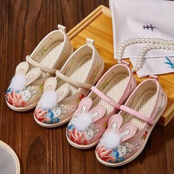 Pantofi tradiționali de pânză pentru copii, partea superioară din jacquard, broderie florală, talpă din cauciuc