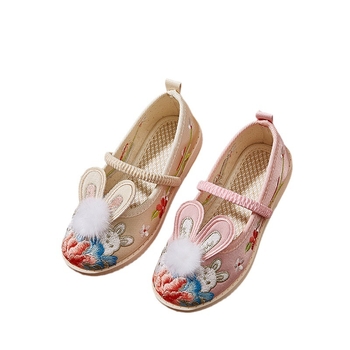Pantofi tradiționali de pânză pentru copii, partea superioară din jacquard, broderie florală, talpă din cauciuc
